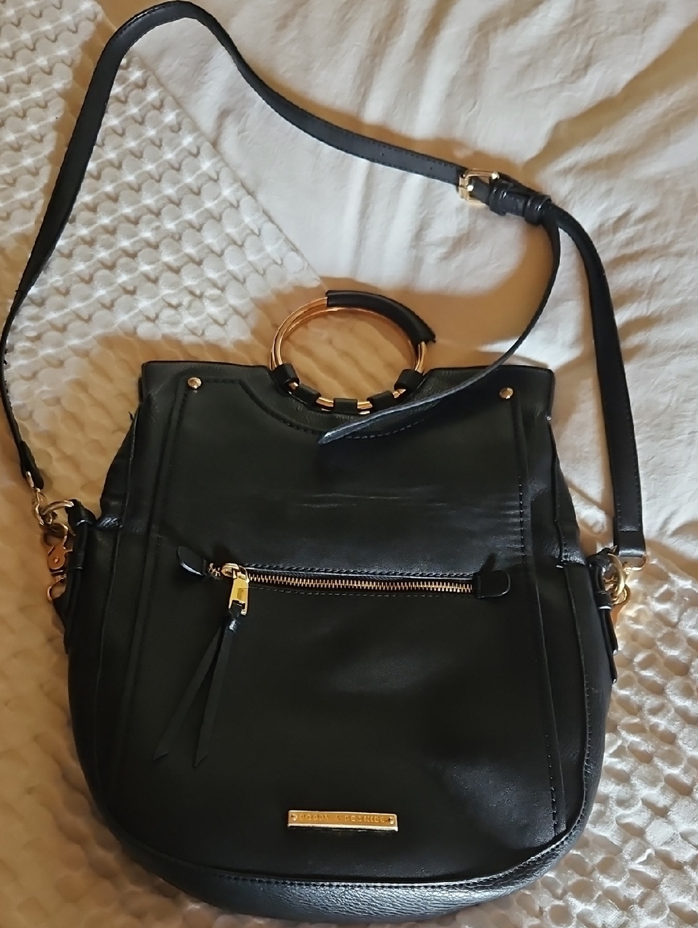 Poppy And Peonies Black Women's Crossbody Bag with Gold Ring Handle